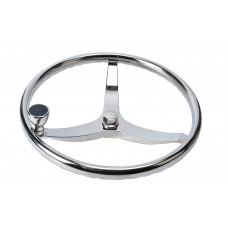 SeaLux Stainless Steel Boat Steering Wheel 3 Spoke 15-1/2" Dia, with 1/2"-20 Nut and Turning Knob for Teleflex Cable Helm