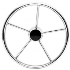 SeaLux Marine 15-1/2 Inch Dia. 10 degree Dish,  5-spoke Destroyer Style Stainless Boat Steering Wheel 