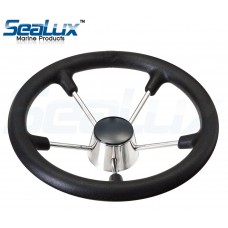 SeaLux 15-1/2" Stainless Steel 5 Spoke Destroyer Steering Wheel with Foam Grip
