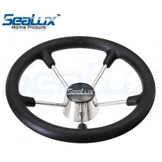 SeaLux 13-1/2" Stainless Steel 5 Spoke Destroyer Steering Wheel with Foam Grip