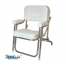 SeaLux Aluminum Portable Folding Cushioned Boat Deck Beach Chair White