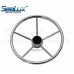 SeaLux Stainless Steel 5 Spoke Destroyer Steering Wheel 15-1/2" with Black Center Cap