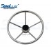 SeaLux Stainless Steel 5 Spoke Destroyer Steering Wheel 15-1/2" with Black Center Cap