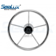 SeaLux Stainless Steel 5 Spoke Destroyer Steering Wheel 15-1/2" with Black Center Cap