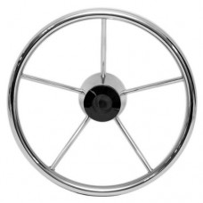 SeaLux Marine 13-1/2 Inch 5-spoke Destroyer Style Stainless Boat Steering Wheel-25 Degree Dish