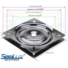SeaLux Universal Heavy Duty 360 degree 7" to 8-3/4" Seat Swivel Base Mount Plate for Bar Stool, Chair, boat or van pilot seat (Large)
