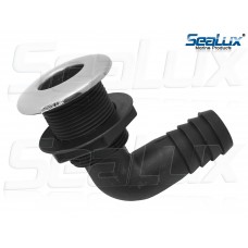 SeaLux Marine 316 Stainless Steel Trim Cover Black Poly 90 Degrees L Shape Bilge Pump Thru-Hull/Scupper Drain for Hose dia. 1", Flange dia. 1-7/8"