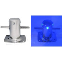 SeaLux Marine Mooring Bollard with integrated BLUE LED lighting 316 Stainless Steel 6-1/2" Samson Post Cross Cleat for Yacht/Boat/Dock