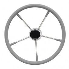 SeaLux Marine Stainless Steel Steering Wheel, 15.5" Diameter, 25 Degree Dish, Grey Form Comfort Grip