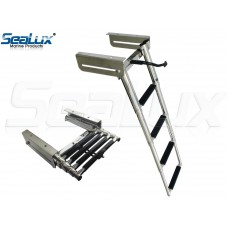 SeaLux Marine Deluxe Extra Drop Down 4-Step Slide Under Platform Mount Boarding Ladder with Retaining Strap OEM quality