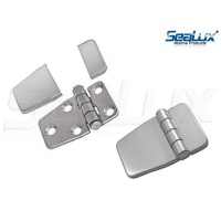 SeaLux Marine Short Sided 2-1/4" x 1-1/2" (57 mm x 37 mm) Hinge with Cover Caps - 5 Fixing Holes - Mirror Polished 316 Stainless Steel
