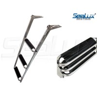 SeaLux Marine 3-step Drop Down Boarding Ladder with Extra Wide Curve up Steps 400 lbs. Capacity, Round Tubing Over mount