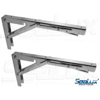 SeaLux Stainless Steel Folding Brackets 90 degree Shelf, Bench, Table Support 12" Long with easy reach Long release Handle / Max. Bearing 330 lb (Sold as 2 pcs)