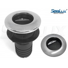 SeaLux Marine STRAIGHT 316 SS Trim Cover Black Poly Thru-Hull/Scupper Drain with RUBBER FLAPPER for Hose dia. 1-1/2 ", Flange dia. 2-3/8 " for Bilge Pump
