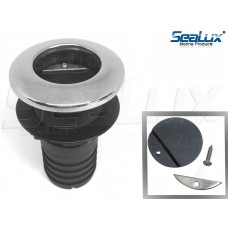 SeaLux Marin STRAIGHT 316 SS Trim Cover Black Poly Thru-Hull/Scupper Drain with RUBBER FLAPPER for Hose dia. 2", Flange dia. 3-1/4" for Bilge Pump