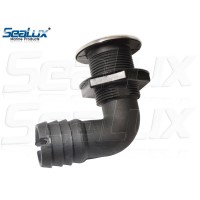 SeaLux Marine Thru-Hull/Scupper Drain for Hose dia. 1-1/2 ", Flange dia. 2-3/8 " with 316 SS Trim Cover Black Poly 90 Degrees L Shape for Bilge Pump