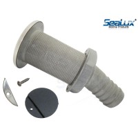 SeaLux Marine 15 degree 316 SS Trim Cover Grey Poly Thru-Hull/ STALON Scupper Drain with RUBBER FLAPPER for Hose dia. 1-1/2", Flange dia. 3-1/4" for Bayliner Boat (Southco, part number M7-10-9005261)