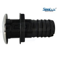 SeaLux Marine STRAIGHT 316 SS Trim Cover Black Poly Thru-Hull/Scupper Drain for Hose dia. 1-1/2 ", Flange dia. 2-3/8 " for Bilge Pump