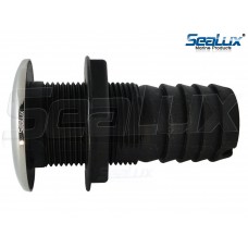 SeaLux Marine STRAIGHT 316 SS Trim Cover Black Poly Thru-Hull/Scupper Drain for Hose dia. 1-1/2 ", Flange dia. 2-3/8 " for Bilge Pump