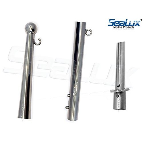 SeaLux Marine Heavy Duty 24 inch (3/4 dia. Stock) Flag staff Pole for 12  to 16 flag with Spring Release Lock Push Button