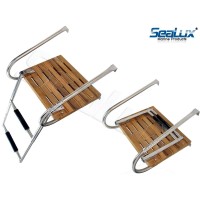 SeaLux Marine TEAK Swim Platform with Over TOP Mount 2-Step Ladder and 2 handrails for Inboard motor