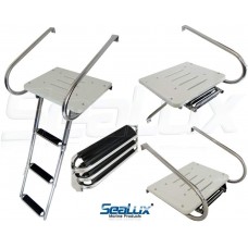 SeaLux Deluxe Inboard/Outboard TRANSOM PLATFORM UNDER SLIDE mount EXTRA WIDE 3-Step LADDER