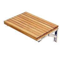 SeaLux Wall Mount 18" x 13" Folding Shower Solid Teak Board Bench for Boat, Shower Room, Steam and Sauna Room (No Open Slot)