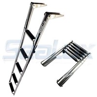 SeaLux Marine 5 Steps Drop Down Boarding Ladder with Extra Wide Curve up Steps 400 lbs. Capacity, Round Tubing Over Mount