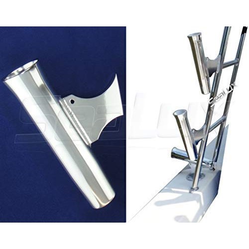 SeaLux Marine Aluminun Flared Weld On Rod Holder 10L x 1-3/4ID - wtih  White Molded Taper Liner an Large Wing Blade