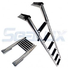 SeaLux Marine 6 Steps Drop Down Boarding Ladder with Extra Wide Curve up Steps 400 lbs. Capacity, Round Tubing Over Mount