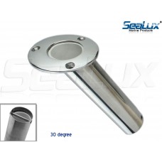 SeaLux Marine Cast 316 Stainless Steel 30 Degree Flush Mount Rod Holder with Open Drain and White Liner