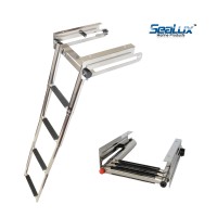 SeaLux Stainless Steel Pop-N-Lock Boarding 4-Step Undermount Sliding Marine Boat Telescoping Swim Ladder