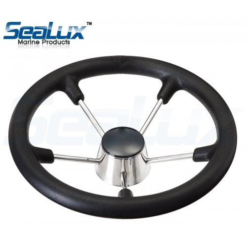 HOFFEN 11" Boat Steering Wheel – Black PU Foam, 5 Spokes, Stainless Steel, With Knob