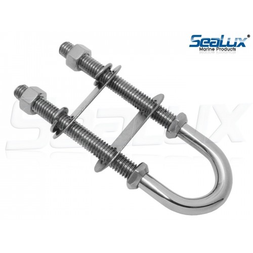 Stainless Steel 304 Boat U-Bolt Tie Down - Bow/Stern Eye, 1/2" Stock, 4.5" Overall, 3" Thread, With Nuts & Washers (2 Pack)